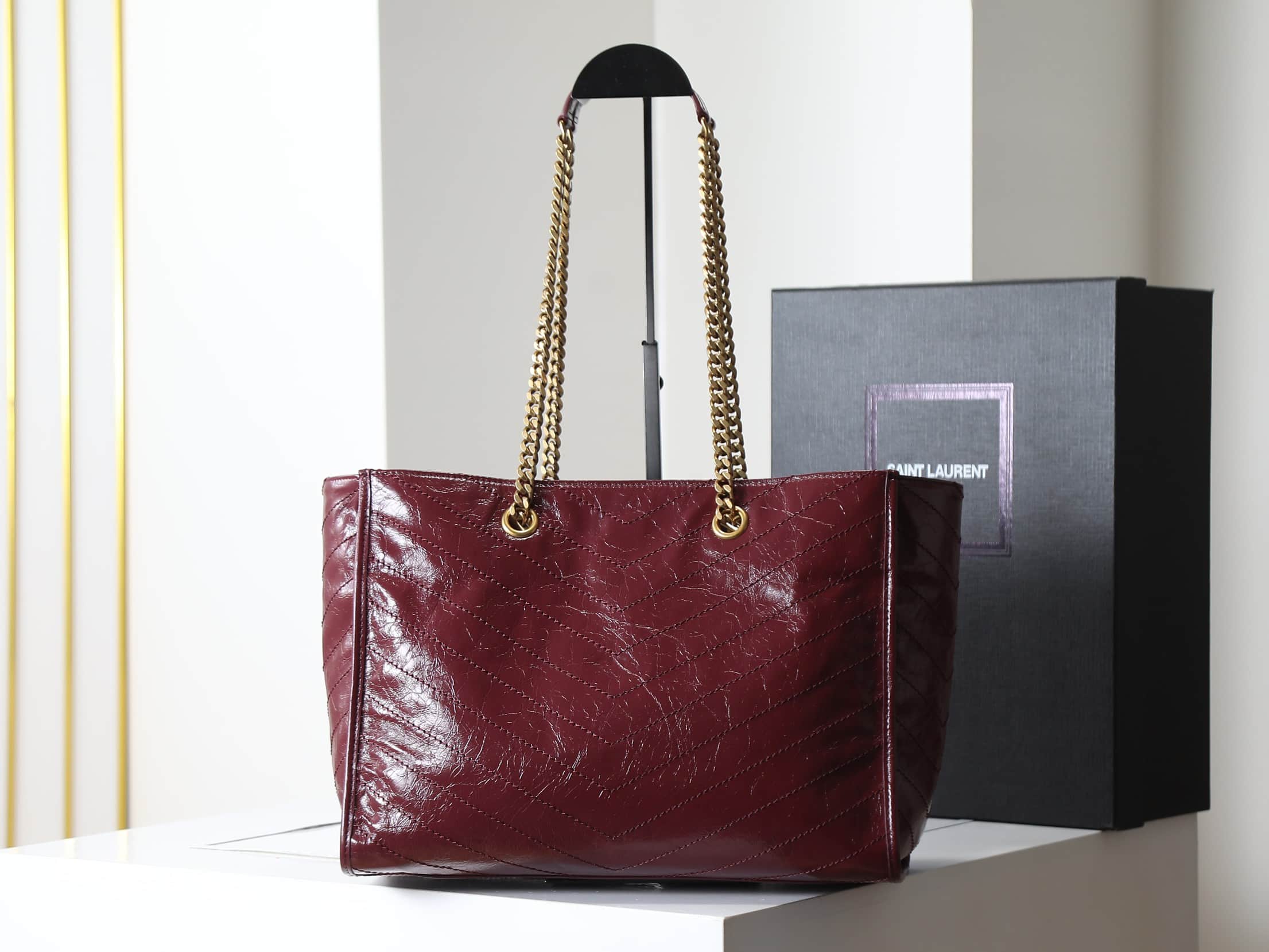 Saint Laurent Niki Shopping Tote Bag Calf Leather In Claret 871151 High