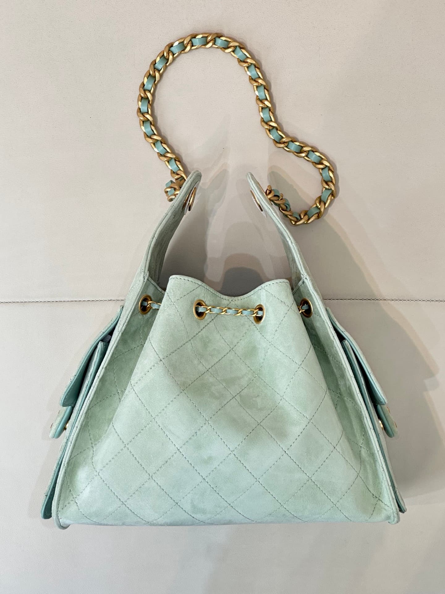 Chanel 25 Small Hobo handbag AS5293 Suede &Gold-tone Metal Green TOP