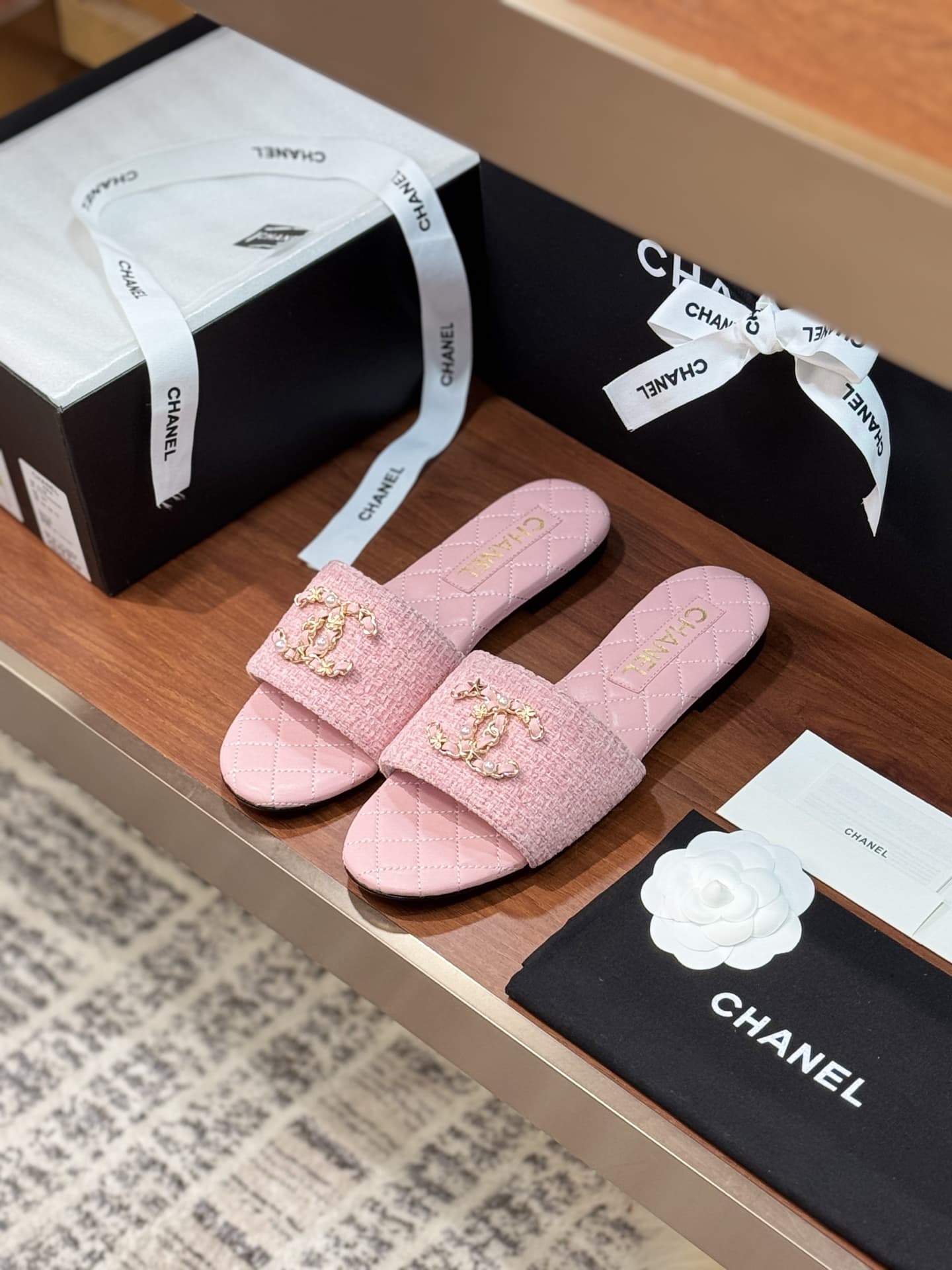 Chanel Tweed CC Chain Mule Sandal Shoes Women