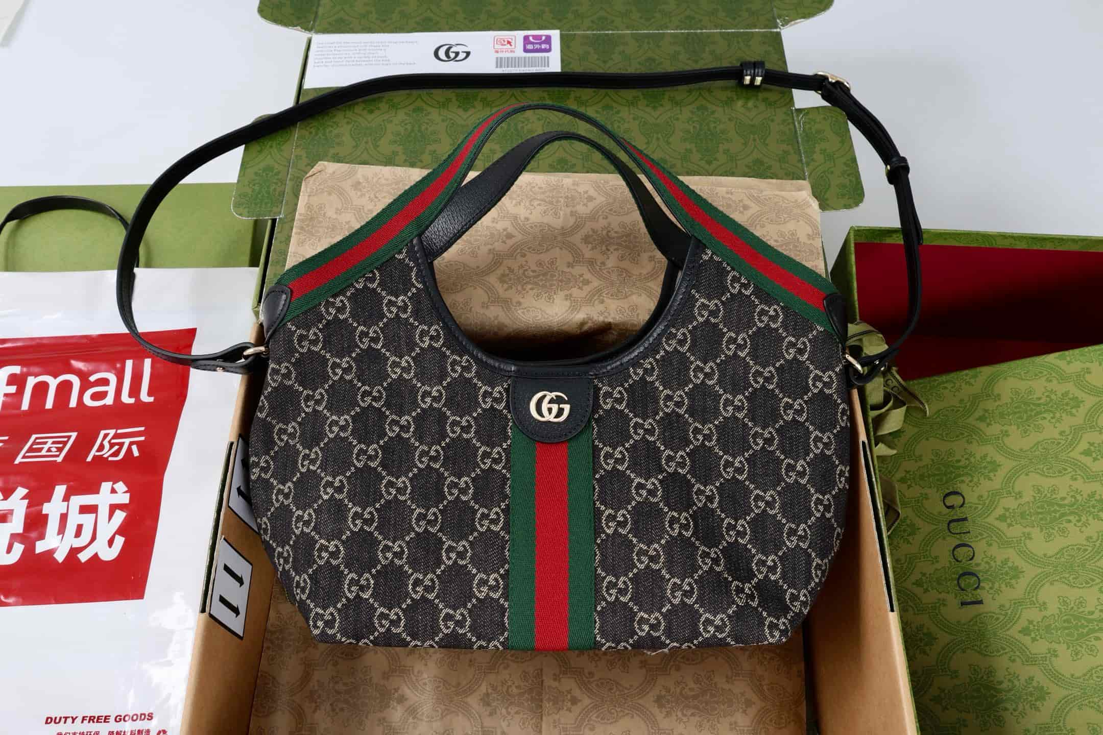 Gucci Giglio small tote bag 860845 black and white GG denim High
