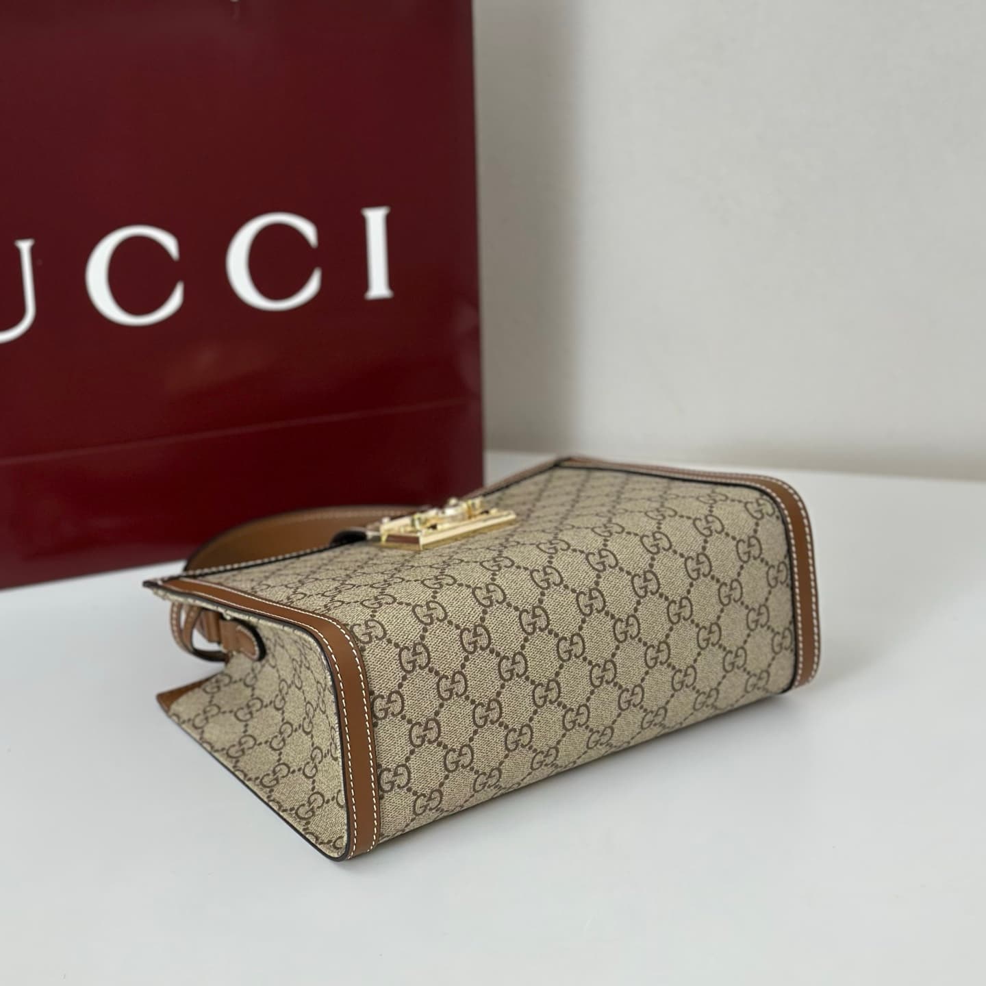 Gucci Padlock medium top handle bag beige and brown GG fabric 838992 High