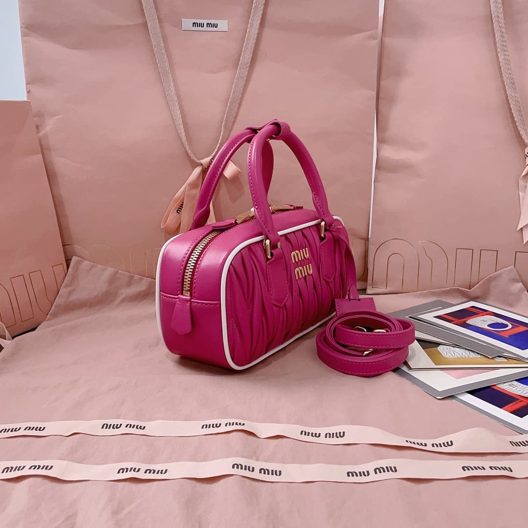 Miu Miu Arcadie matelassé nappa leather bag 5BB142 Rose red High
