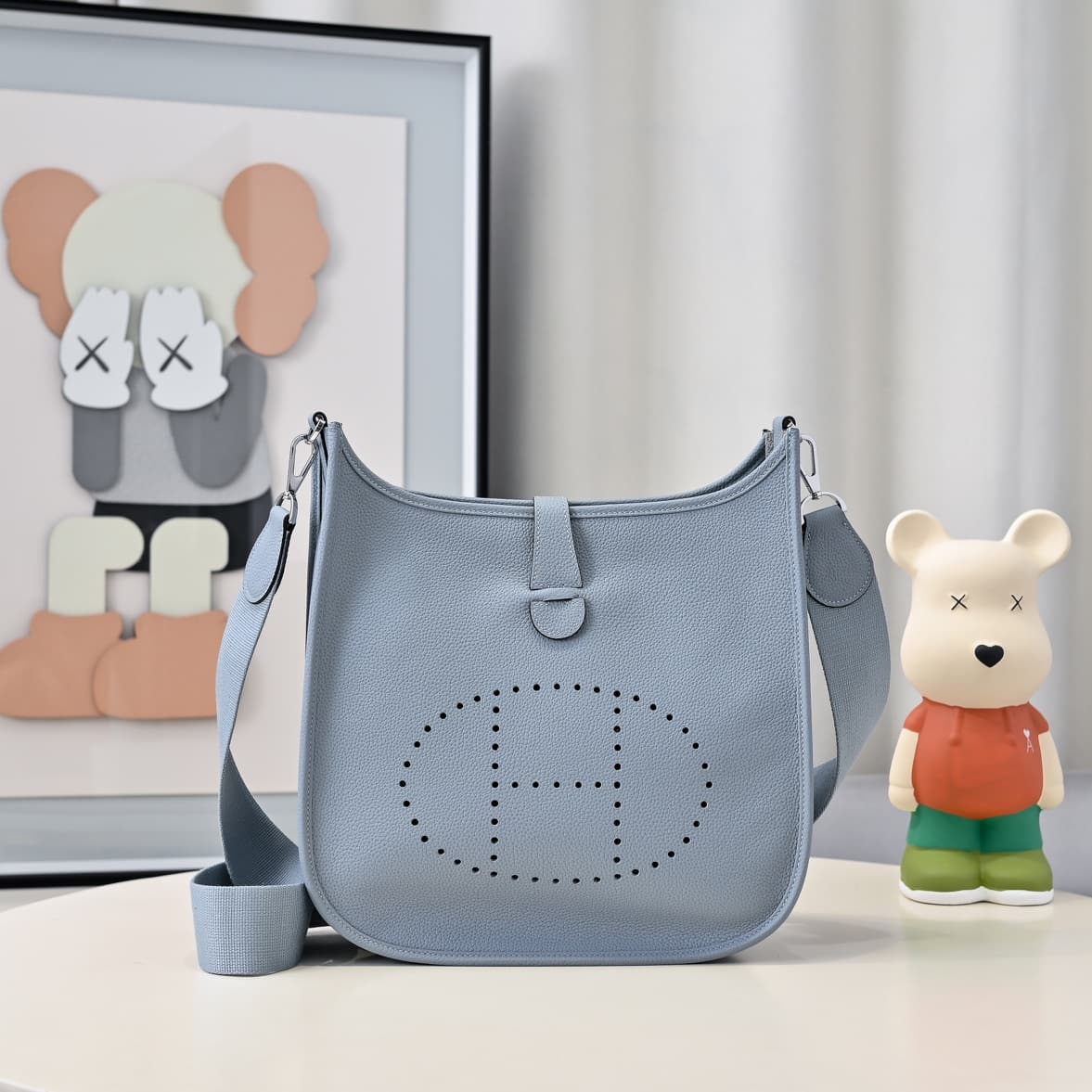 Hermes Evelyne III PM Bag Clemence Leather In Light Blue High