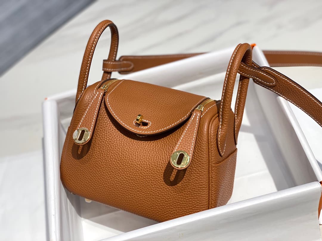 Hermes Lindy Mini Bag Calfskin Leather In Gold High