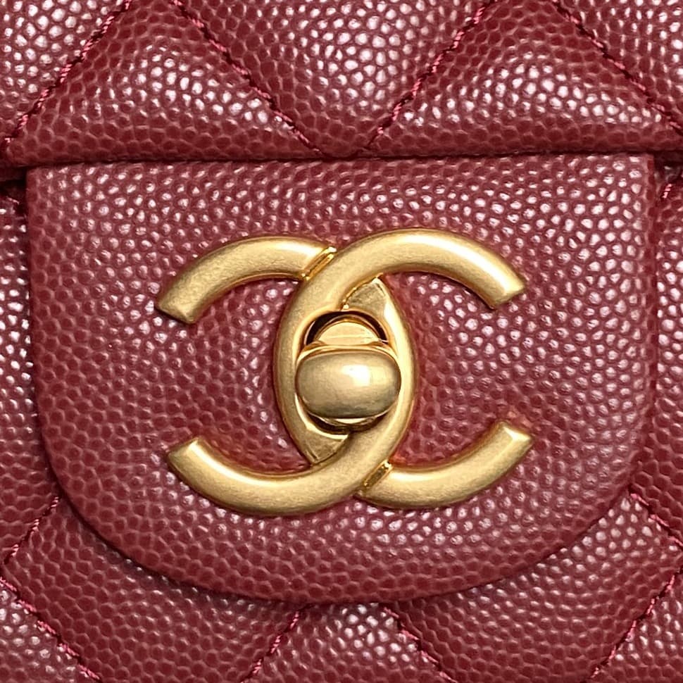 Chanel Mini Flap Bag with Top Handle Grained Shiny Calfskin & Gold-Tone Metal Claret AS5701 A