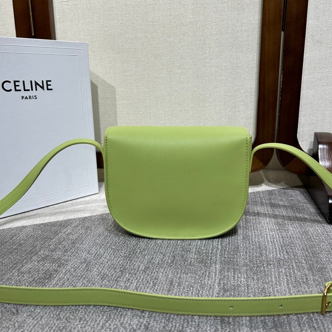 CELINE Folco Cuir Triomphe Shoulder Bag in Green Calfskin Leather High