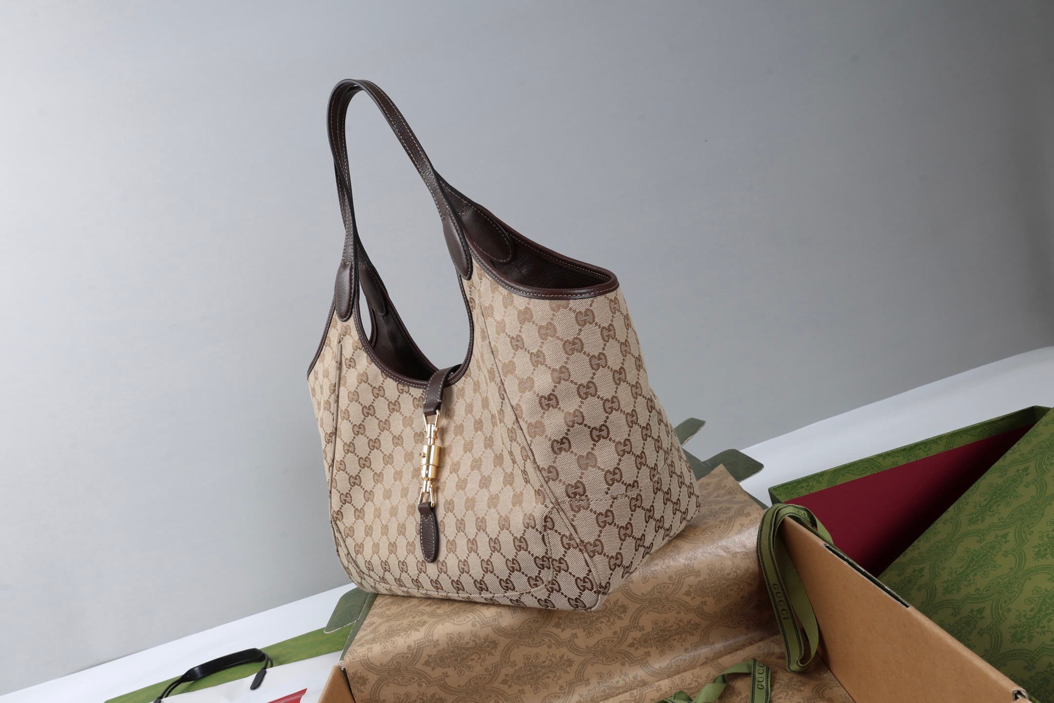 Gucci Mercato medium tote bag sand and brown GG canvas 866645 High