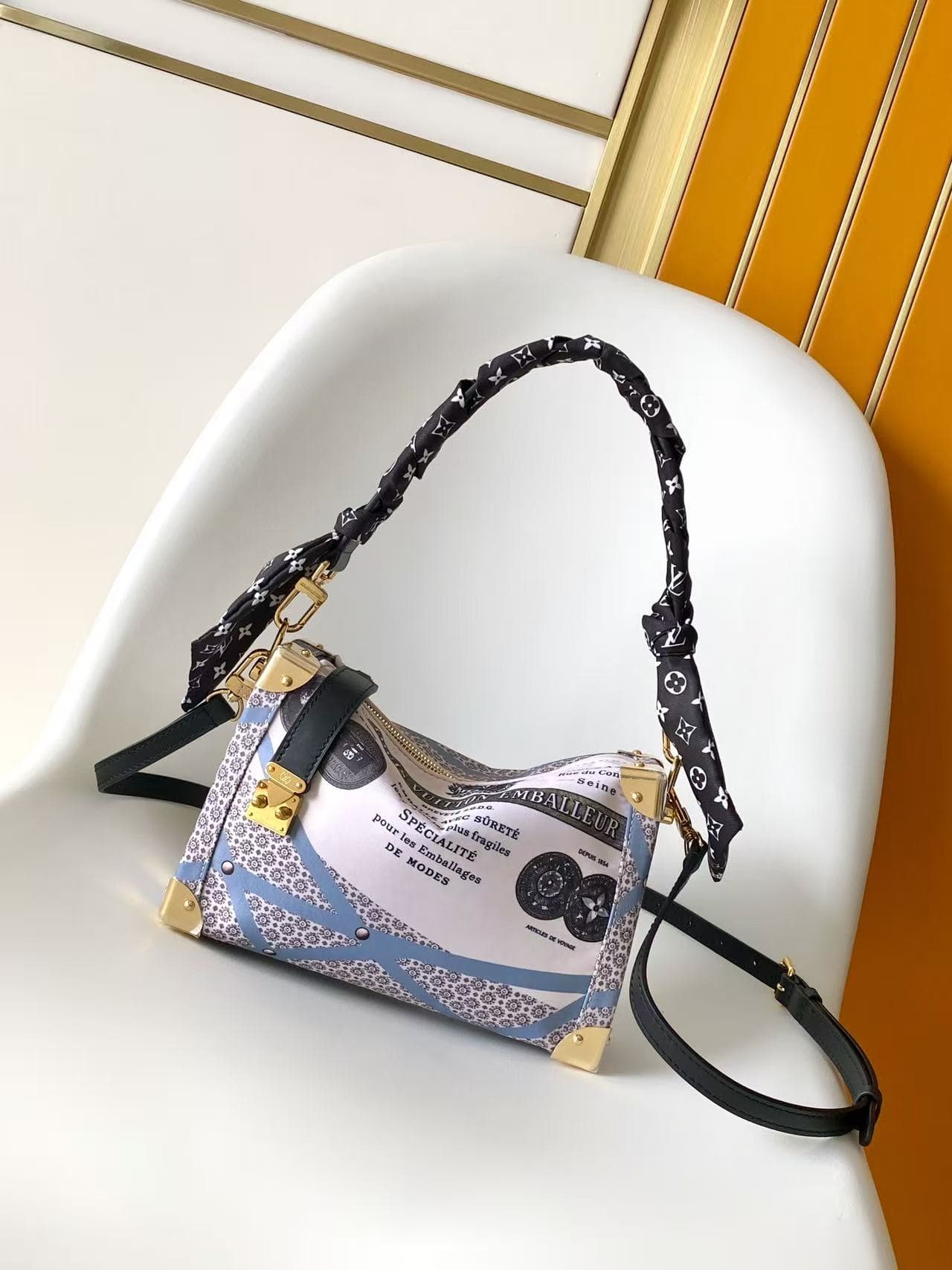 Louis Vuitton Side Trunk MM Beige/Blue M28749 High