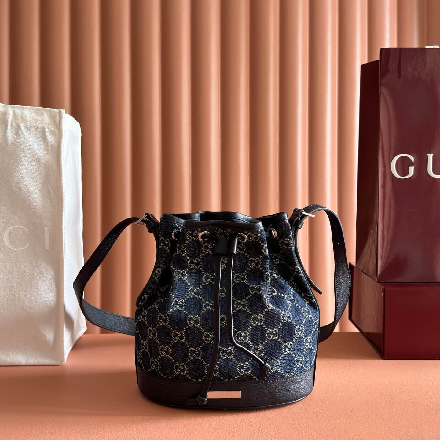 Gucci Venice small bucket bag Dark blue washed GG denim  ‎875237 High