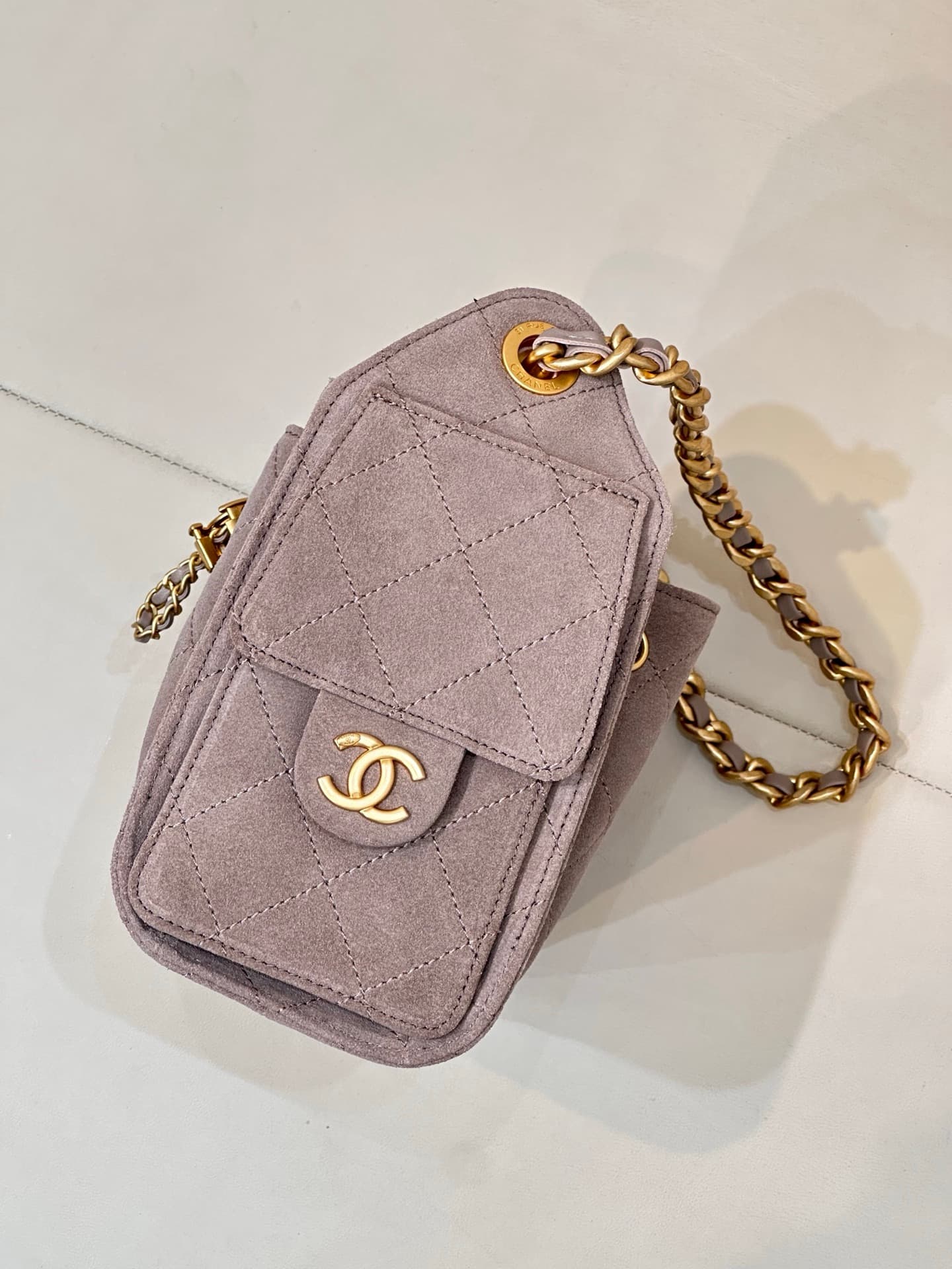 CHANEL 25 Mini Handbag AS5631 Suede &Gold-tone Metal Grey TOP
