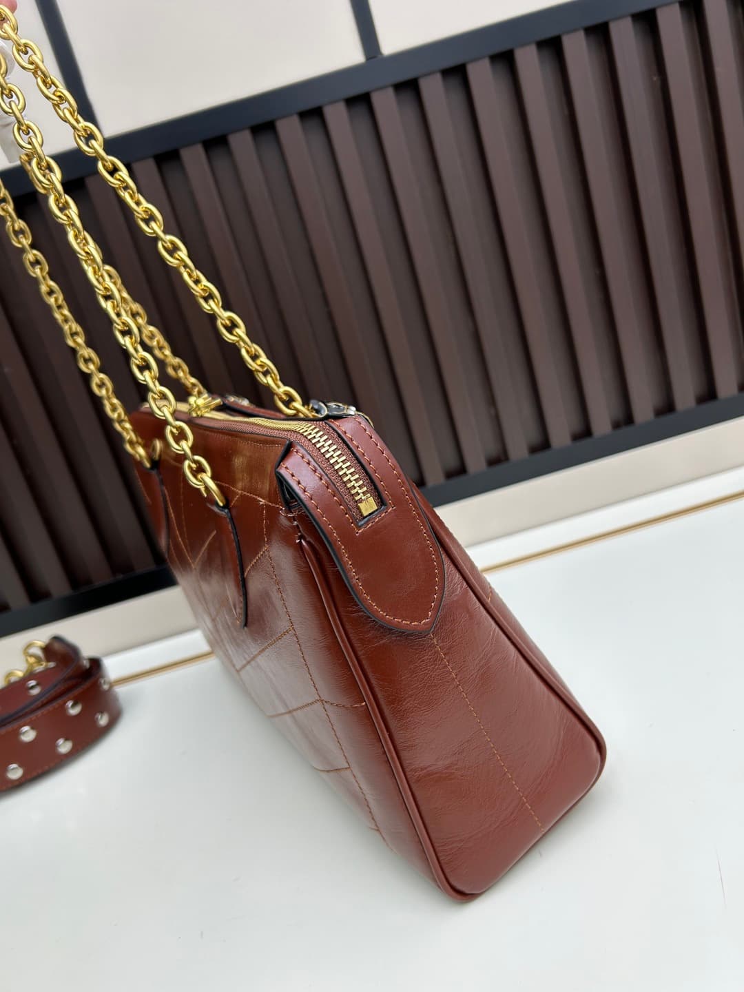 Valentino VLogo Garavani Panthea Shoulder Bag Brown Leather Mid