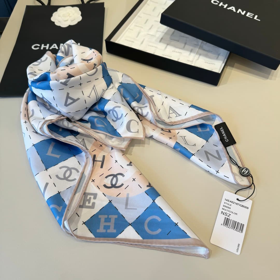 Chanel Silk Interlocking CC Logo Scarf