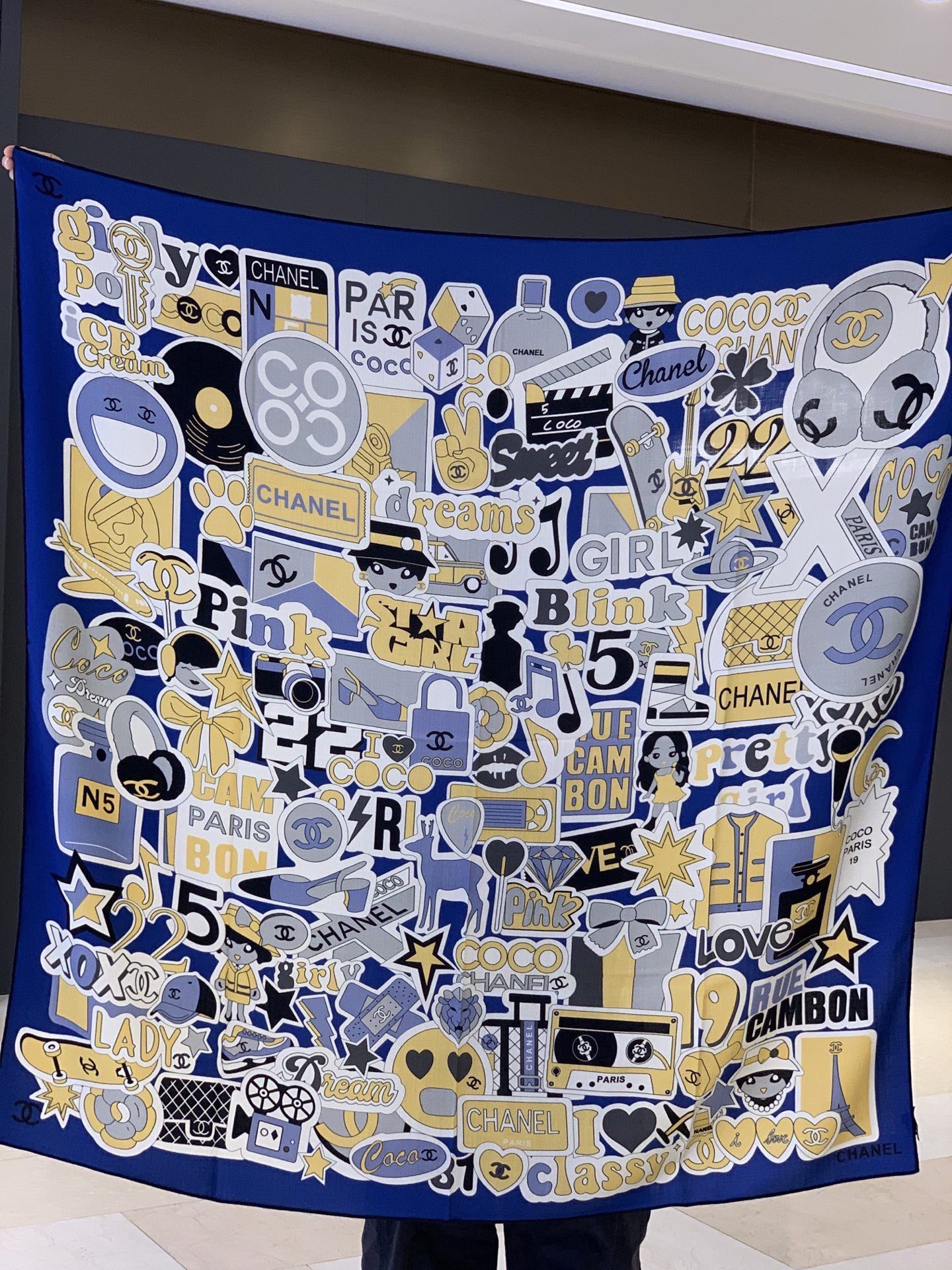 Chanel motif printed silk square scarf