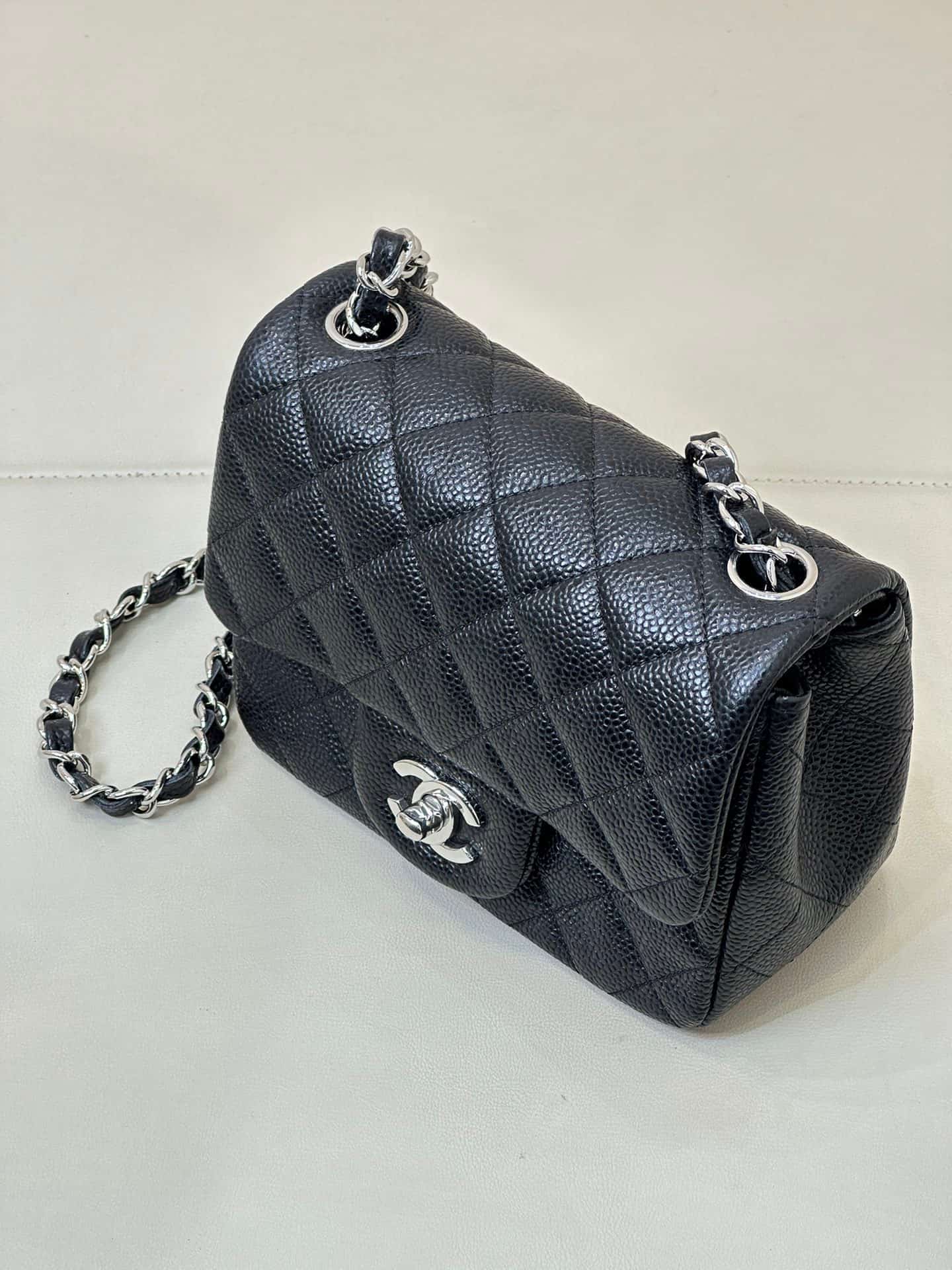 CHANEL Super Mini Classic Handbag Grained Calfskin & Silver-tone Metal A35200 Black TOP