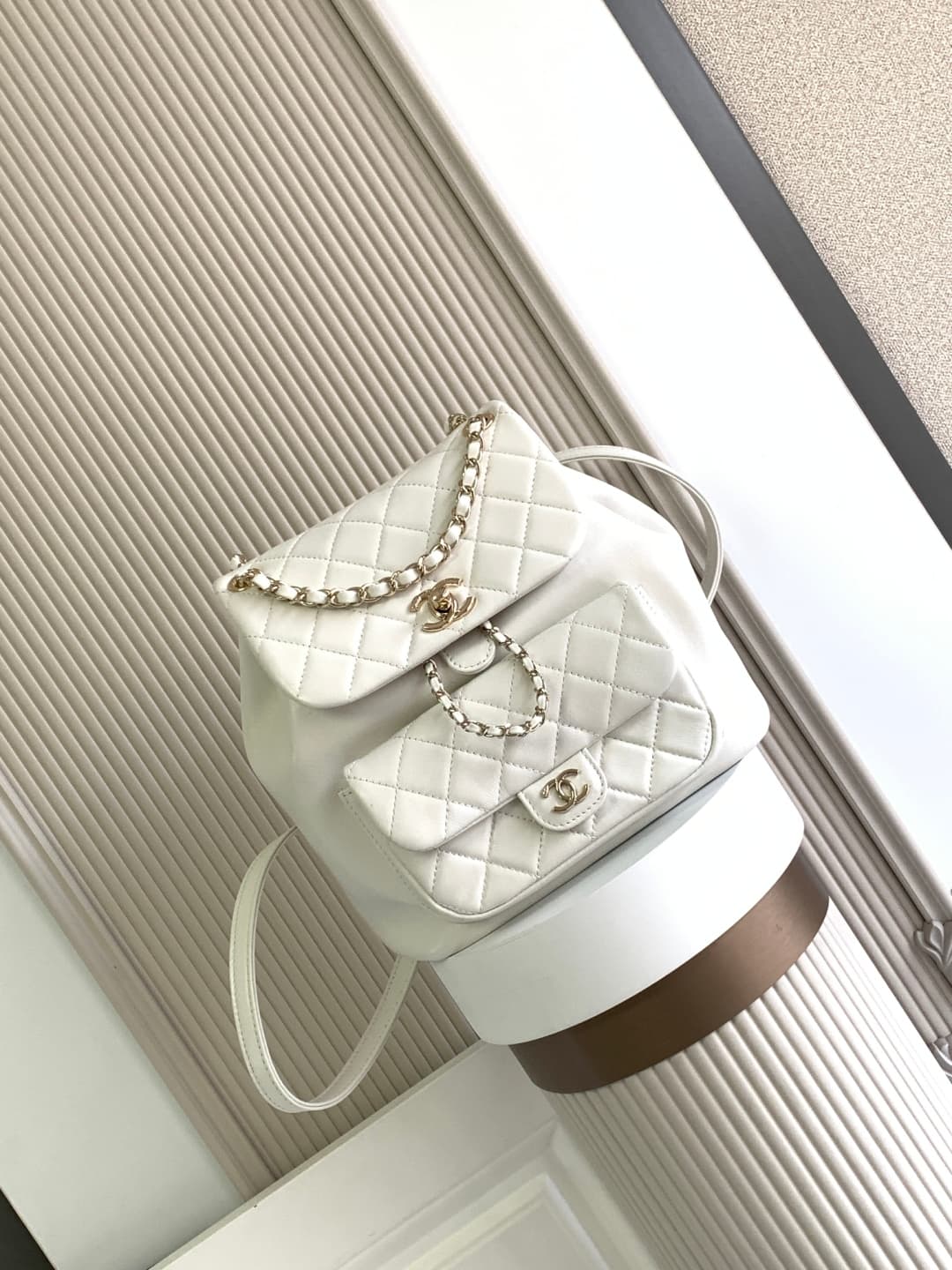 Chanel Medium Quilted Duma Backpack Lambskin AS3618 White A
