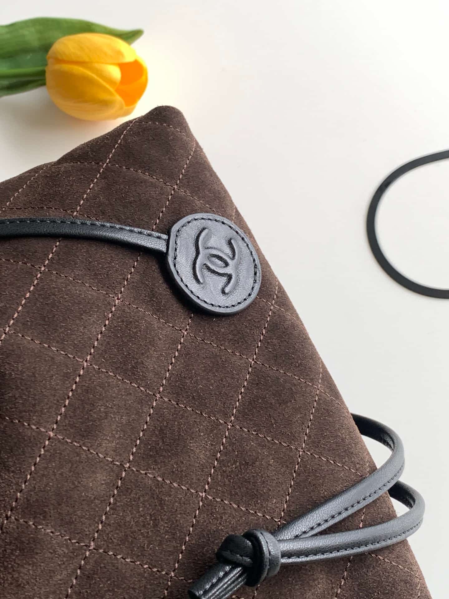 Chanel Clutch with Leather Strap Suede Calfskin & Gold-tone Metal AP5227 Brown A
