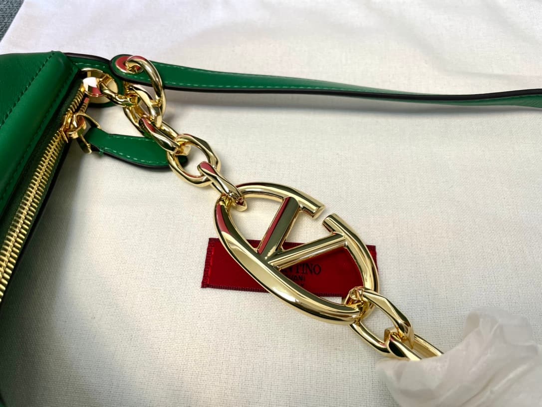 Valentino Garavani VLogo Moon small hobo bag in Green smooth calfskin High