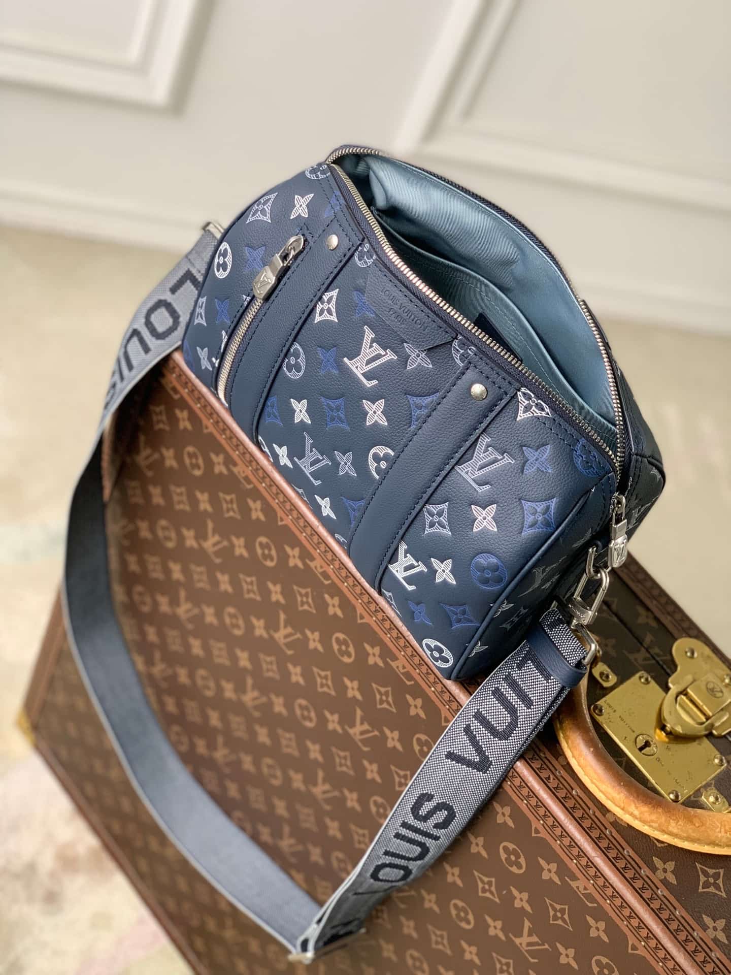 Louis Vuitton City Keepall Navy Blue Monogram Shadow calfskin leather M28617 High