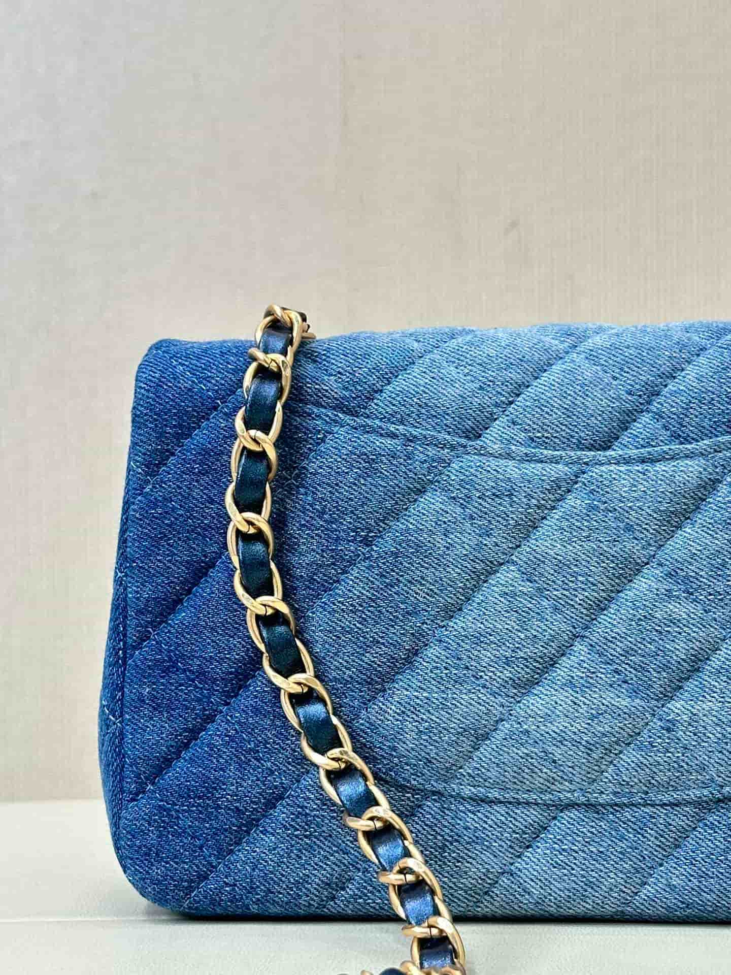 CHANEL Mini Classic Handbag Denim &Gold-tone Metal AS1116 Blue TOP