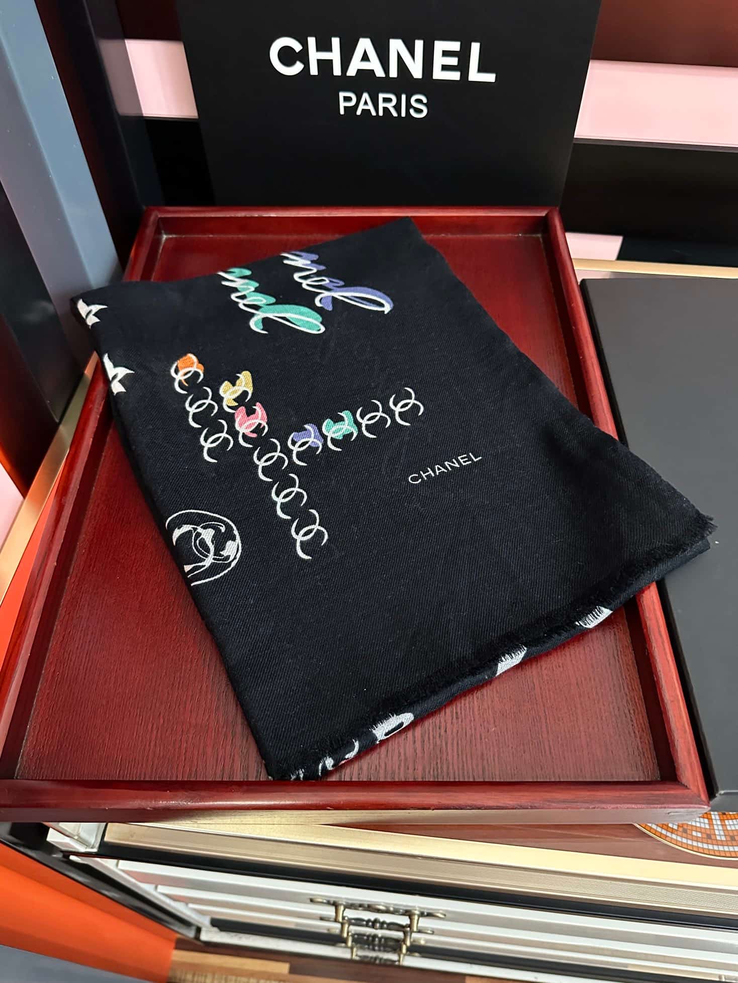 Chanel Silk scarf featuring  Camelia logo and Cambon print