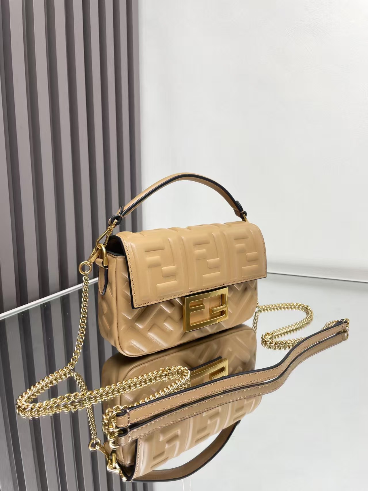 MINI BAGUETTE leather bag beige High
