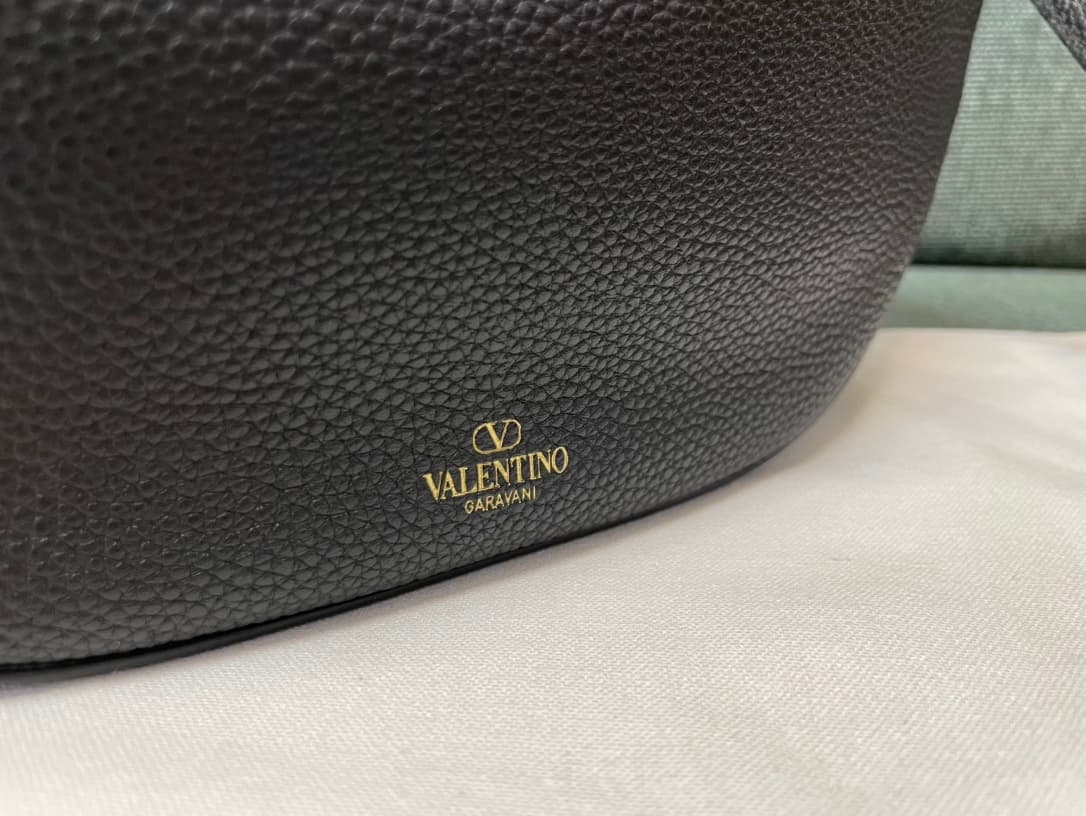 Valentino Garavani VLogo Moon small hobo bag in black grained calfskin High