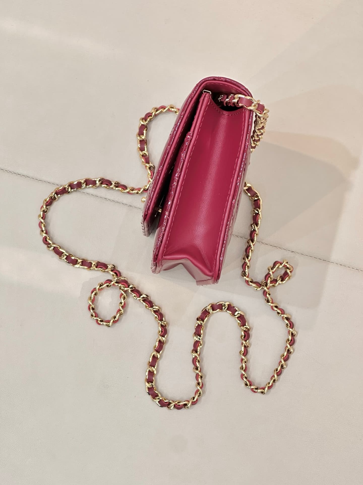 Chanel Classic Wallet on Chain Patent Quilted & Gold-Tone Metal AP4241 Burgundy TOP
