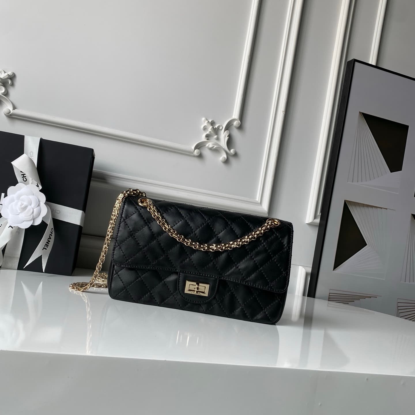 Chanel 2.55 Handbag Calfskin & Gold-Tone Metal Black A37586 A
