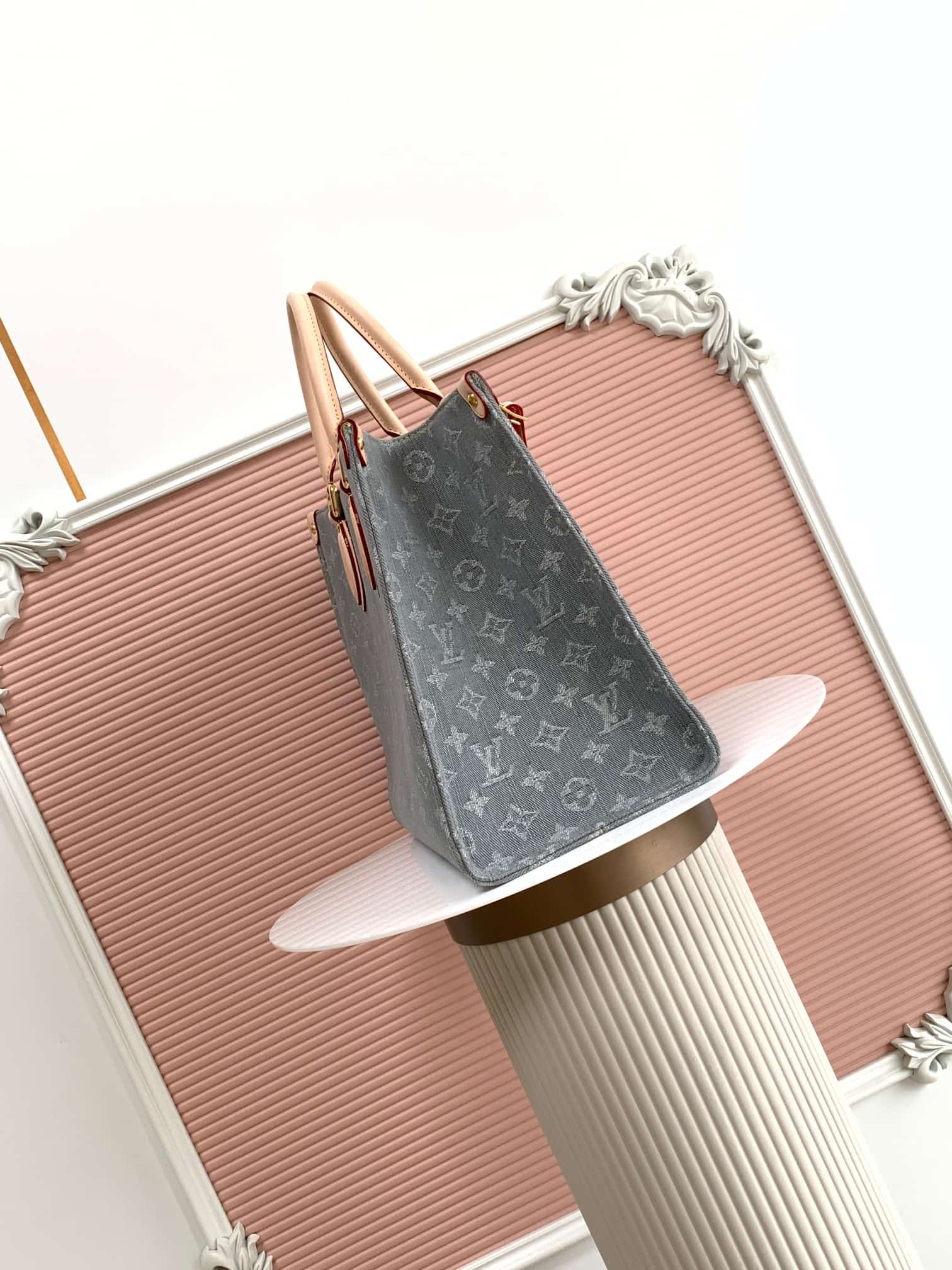 Louis Vuitton OnTheGo Handbag Monogram Washed Gray Denim M46871 High