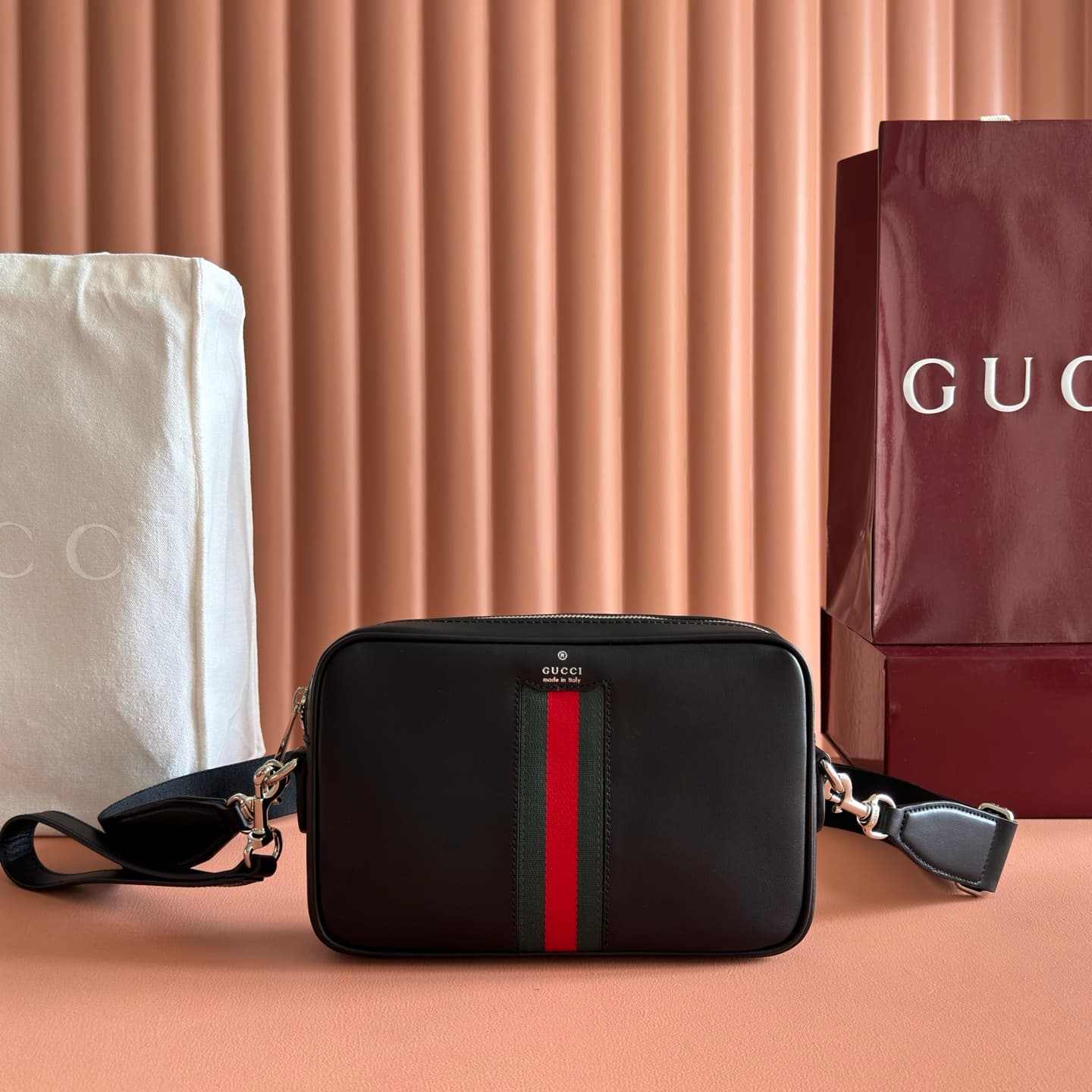 Gucci Web Trademark small crossbody bag Black soft leather ‎866982 High