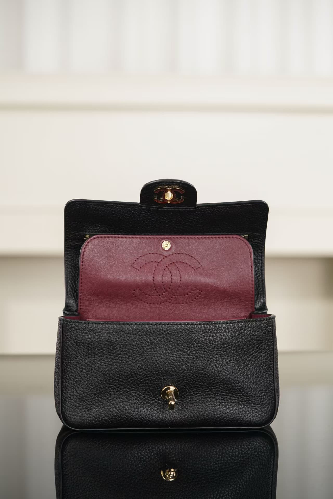 CHANEL Mini flap bag Grained calfskin&gold-tone metal Black AS6573 A