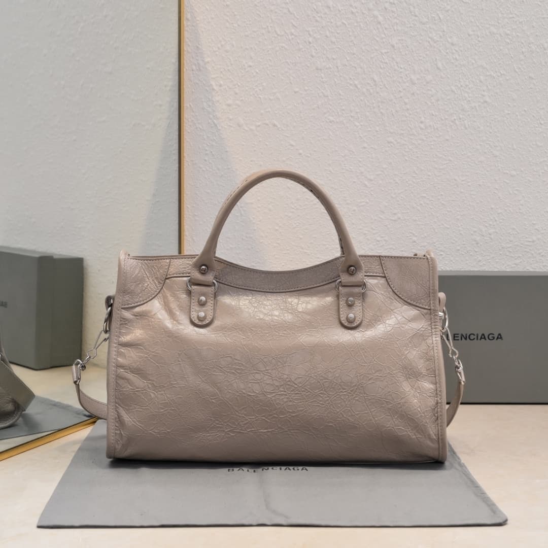 WOMEN'S LE CITY Medium Bag Silver Metal Almond High