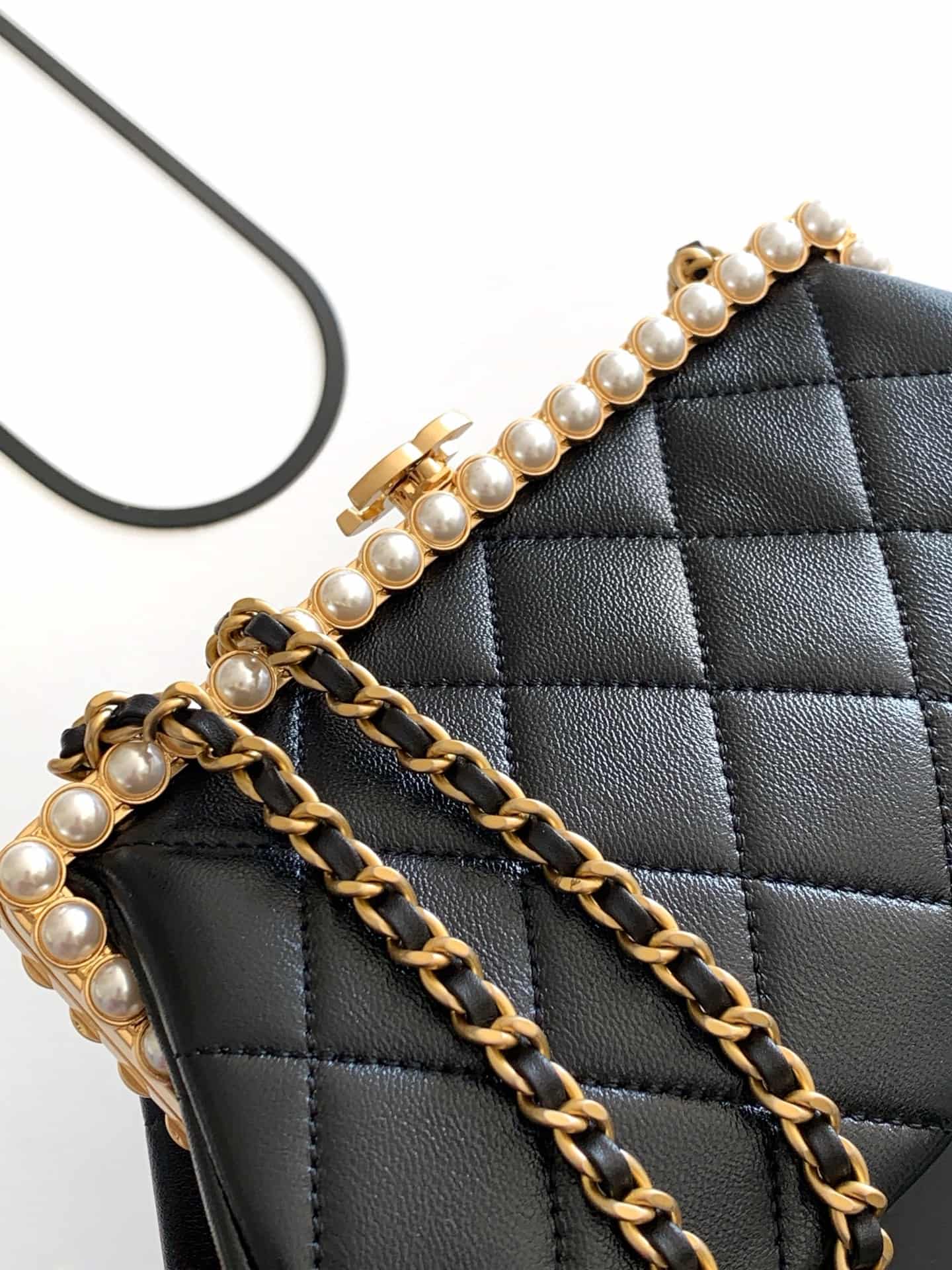 Chanel Pearly Lambskin Imitation Pearls & Gold-Tone Metal Black AS5912 A
