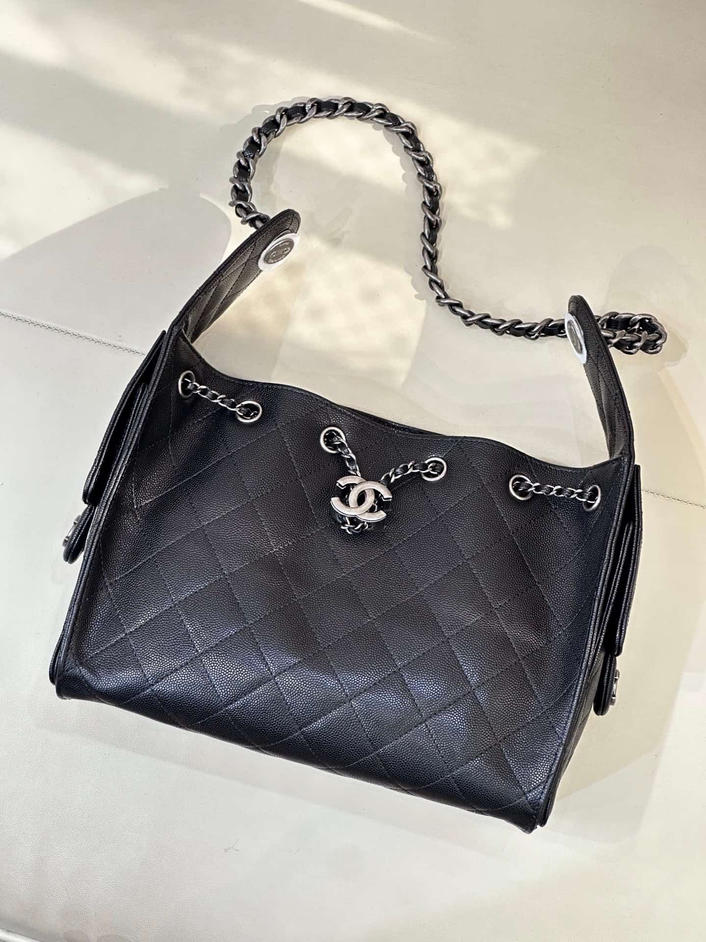 Chanel 25 Small Hobo handbag AS5293 Grained Calfskin & Silver-tone Metal Black TOP