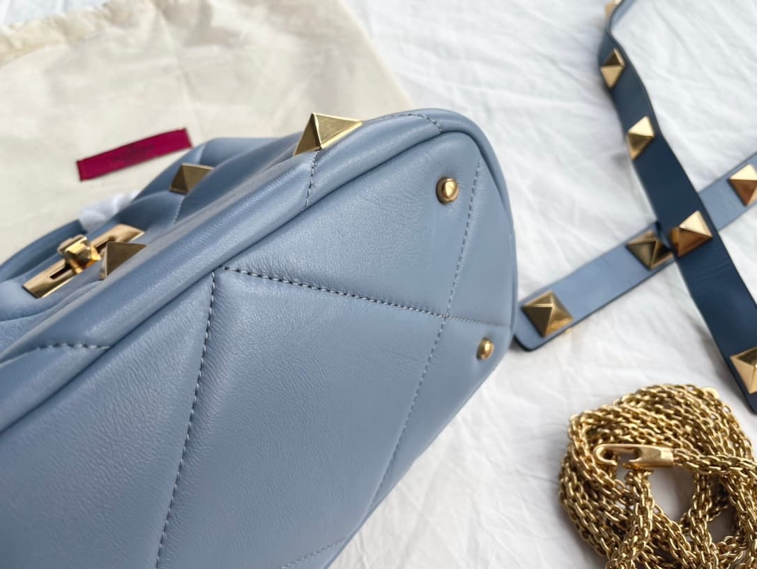 Valentino Garavani Roman Stud leather top handle bag blue high