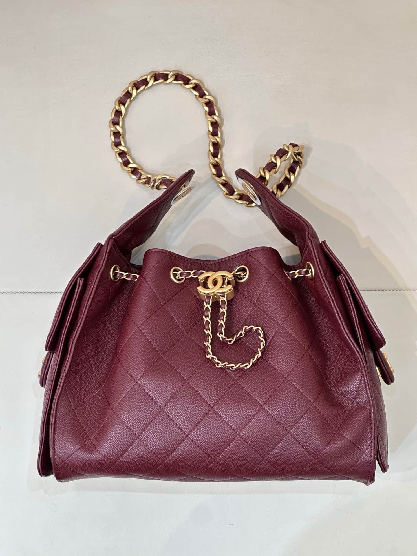 Chanel 25 Small Hobo handbag AS5293 Grained Calfskin & Gold-tone Metal Burgundy TOP