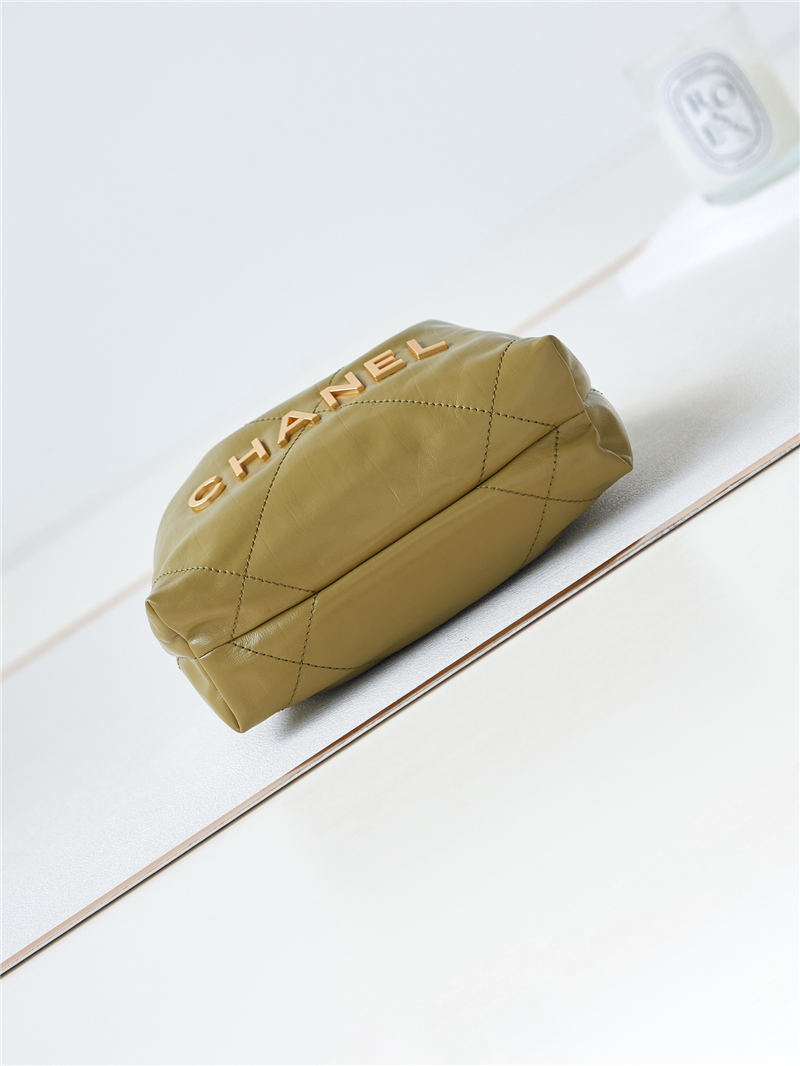 Chanel 22 MINI HANDBAG Shiny Calfskin Mustard-Wrinkle & Gold-Tone Metal AS3980 A