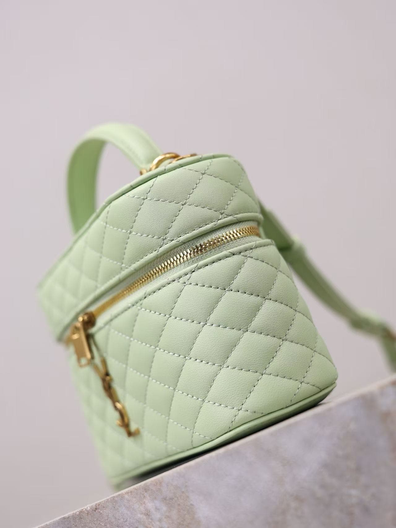Saint Laurent Gaby mini lambskin vanity bag in light green high