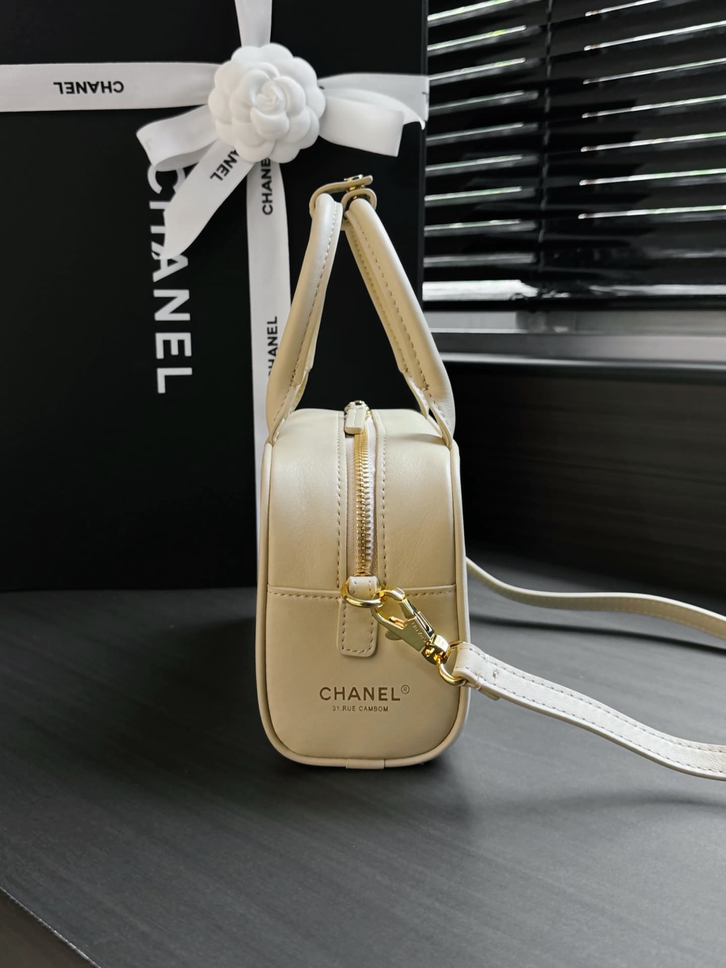 Chanel Mini Bowling Bag Calfskin & Gold-Tone Metal Beige AP5528 A
