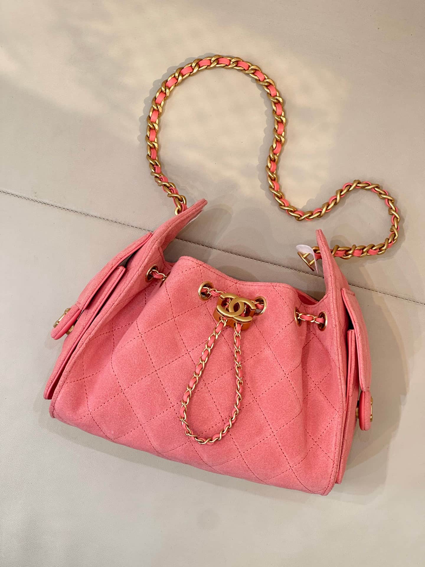 CHANEL 25 Mini Handbag AS5631 Suede &Gold-tone Metal Pink TOP