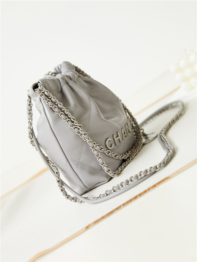 Chanel 22 MINI HANDBAG Shiny Calfskin Grey & Silver-Tone Metal AS3980 A