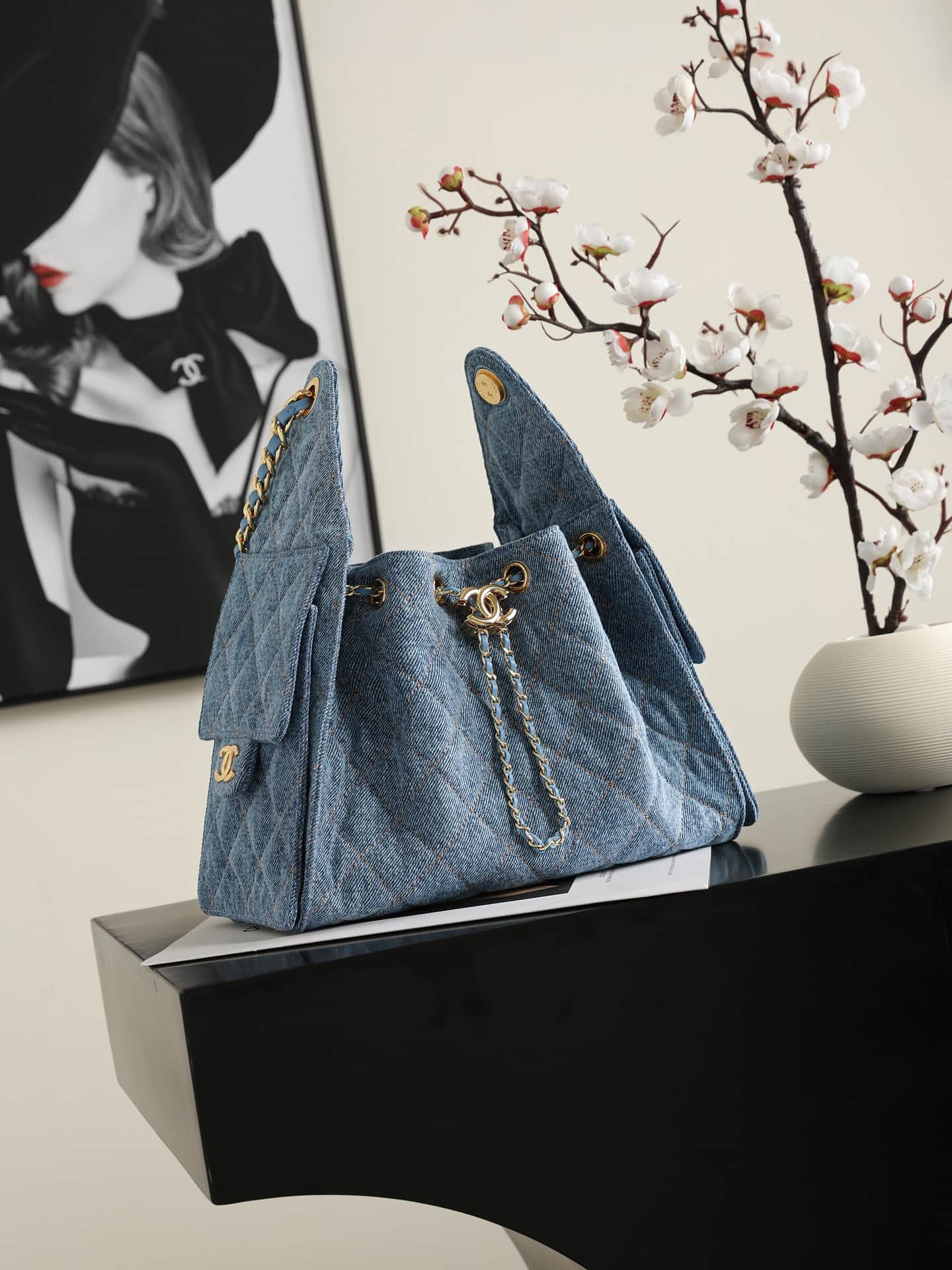 Chanel 25 Small Hobo handbag AS5293 Denim&Gold-tone metal Blue A