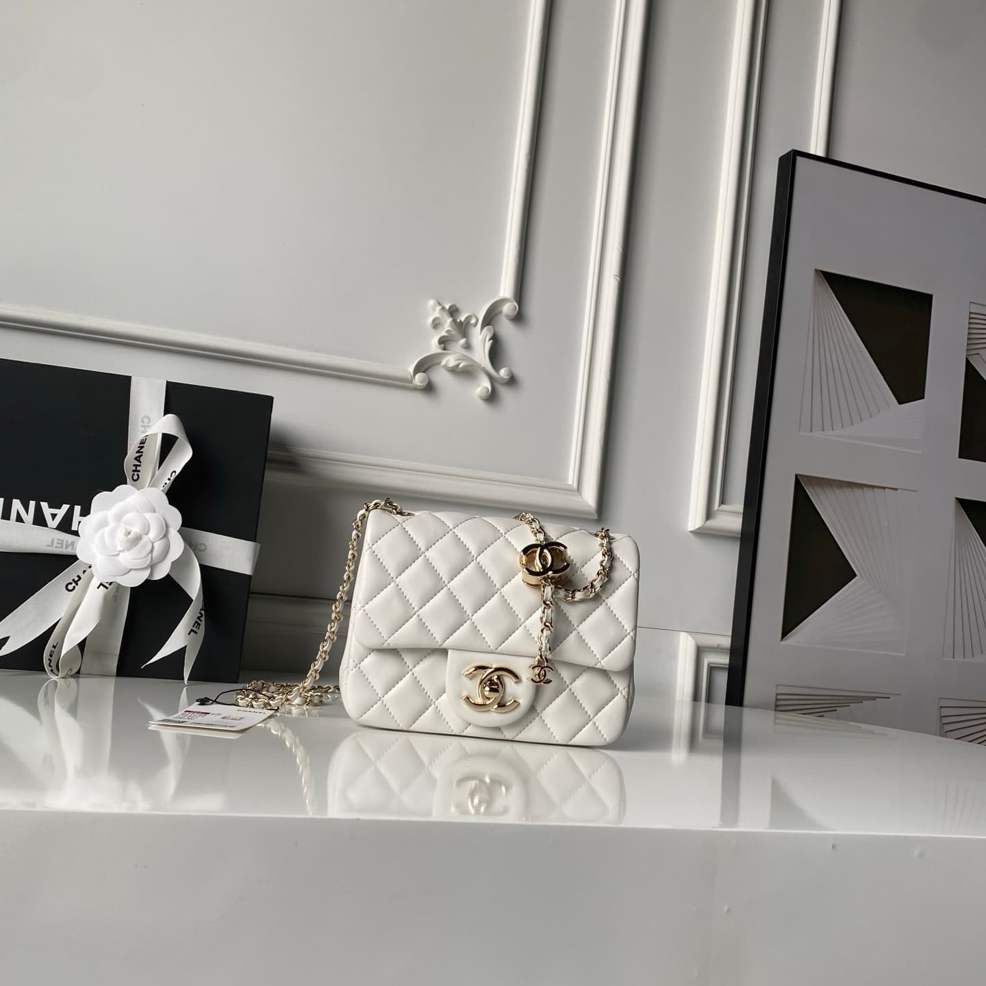 Chanel Mini Classic Flap Bag Lambskin & Gold-Tone Metal AS5758 White High