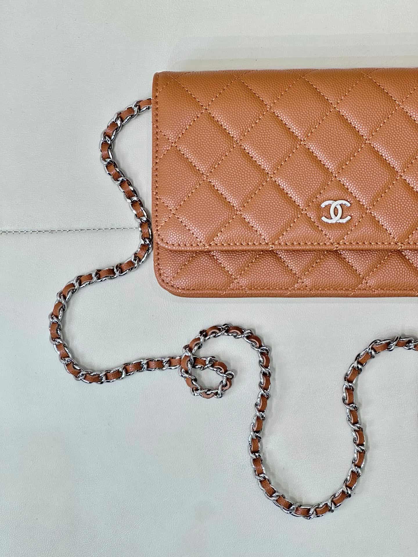 Chanel Wallet on Chain Grained Calfskin& Silver-tone Metal AP0250 Caramel TOP