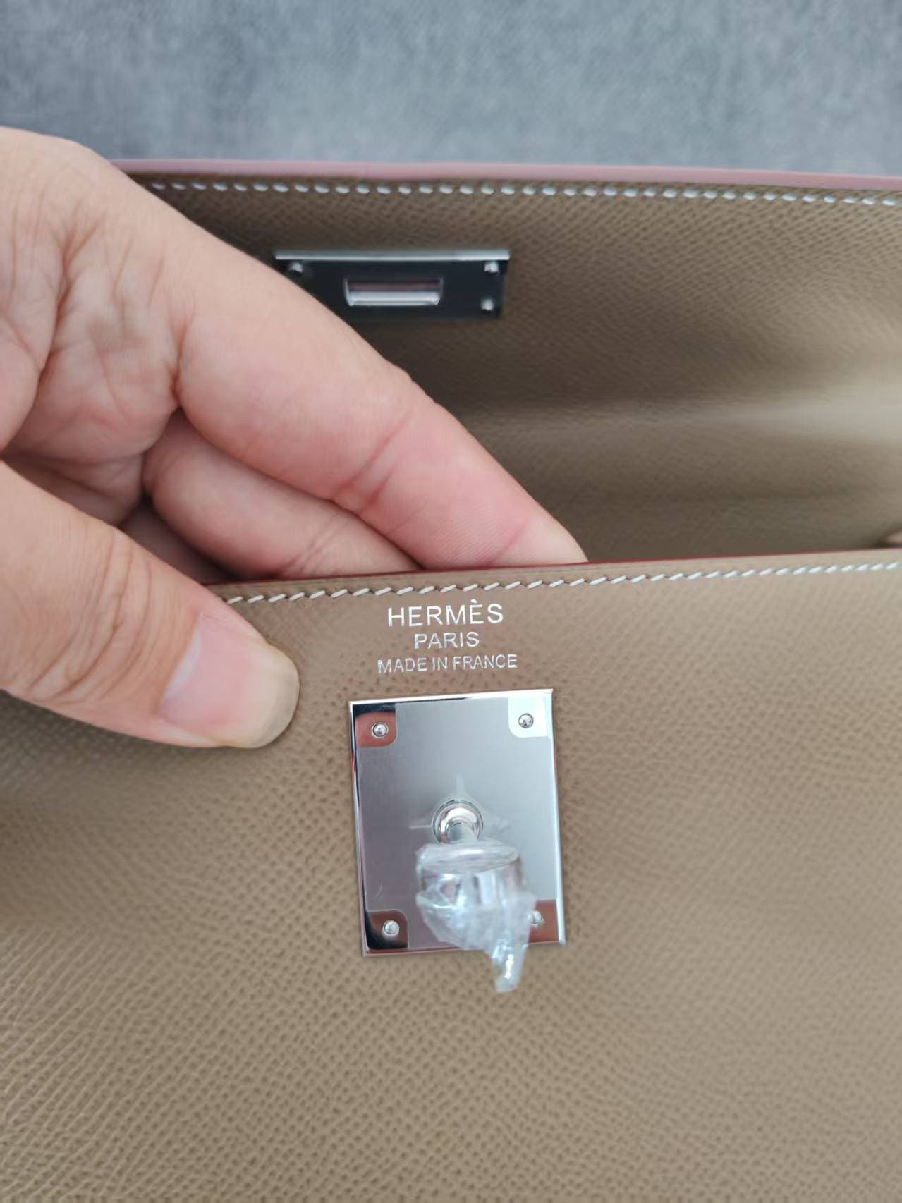 Hermes Kelly 25/28/32cm Sellier Bag Epsom Leather Silver/Gold Metal In Etoupe WAX High