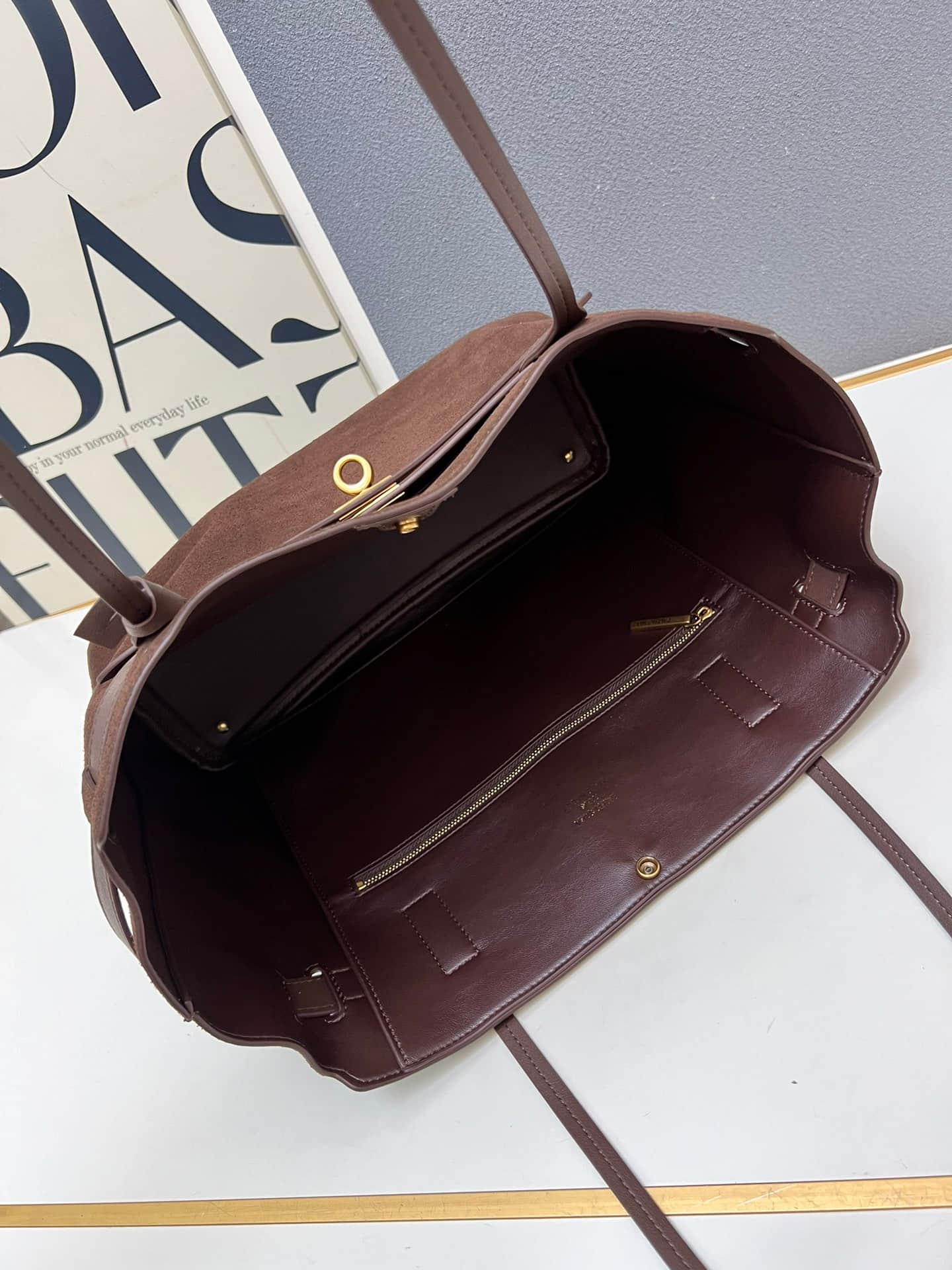 Balenciaga Bel Air Large Waxed Suede Tote Bag in brown gold hardware 1W8807 High