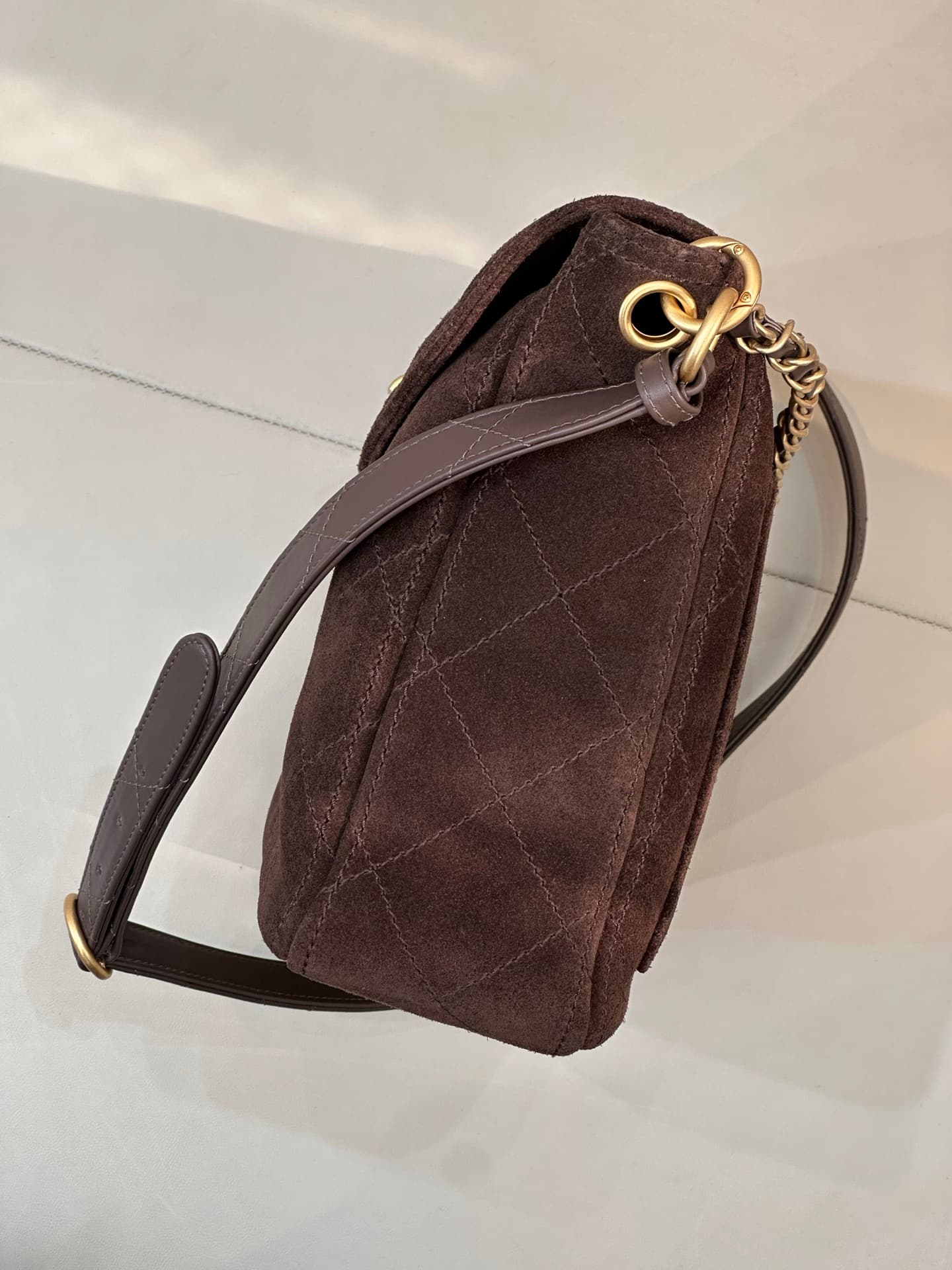Chanel Matelasse Suede Shoulder Bag& Gold-Tone Metal Brown AS5883 TOP