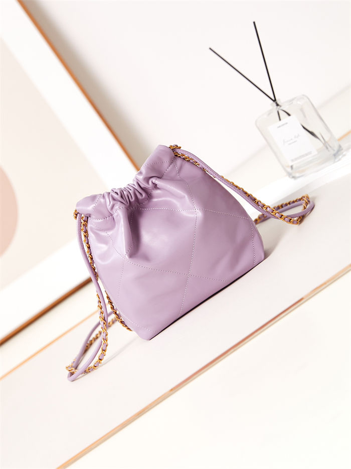 Chanel 22 MINI HANDBAG Shiny Calfskin Purple & Gold-Tone Metal AS3980 A