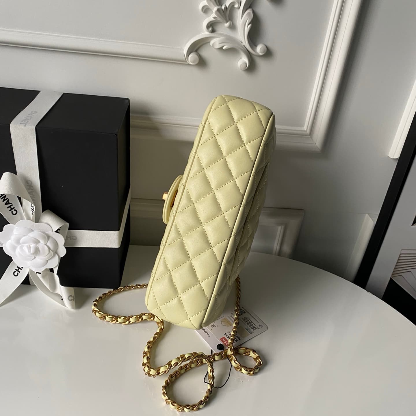 Chanel Small Flap Bag with Top Handle Lambskin& Gold-tone Metal Light Yellow AS5814 A