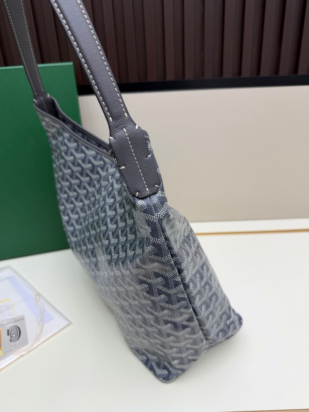 Goyard Bohème Grey Hobo Bag Chevron Canvas and  White Painted Mascot High